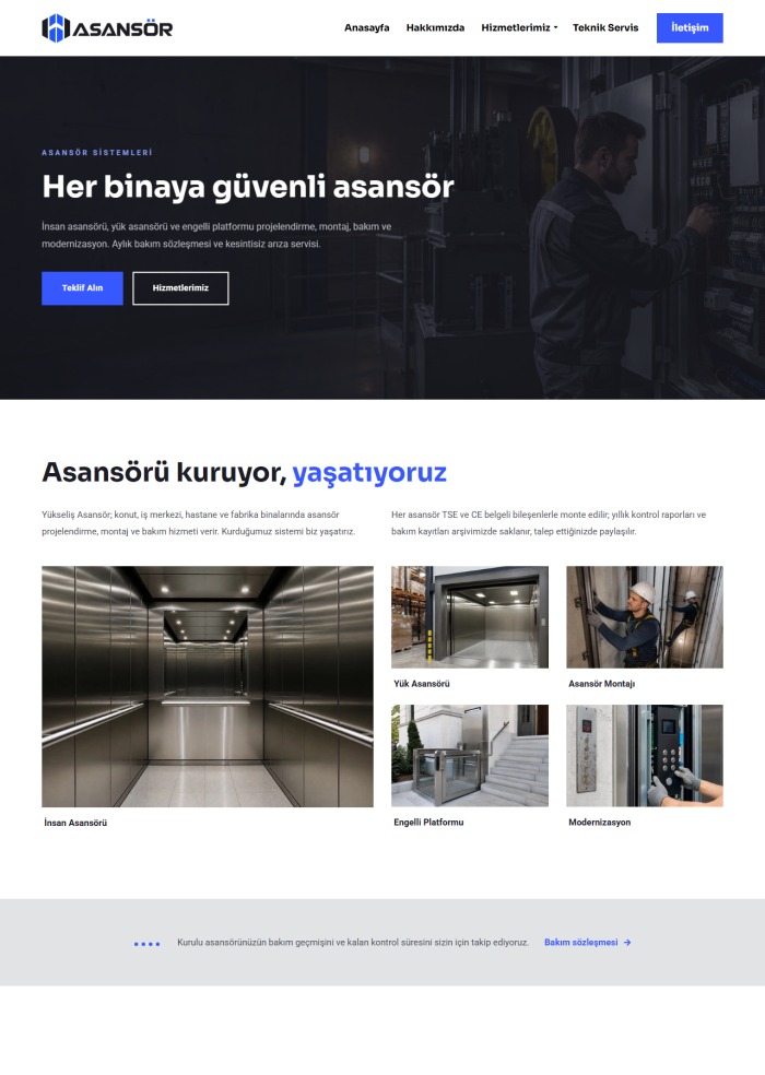 Asansör – Teknik Servis sitesi teması