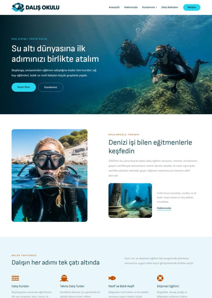 Dalış Okulu – Spor ve Hobi sitesi teması
