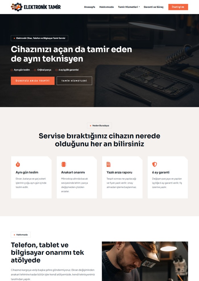 Elektronik Tamir – Bilişim ve Teknoloji sitesi teması