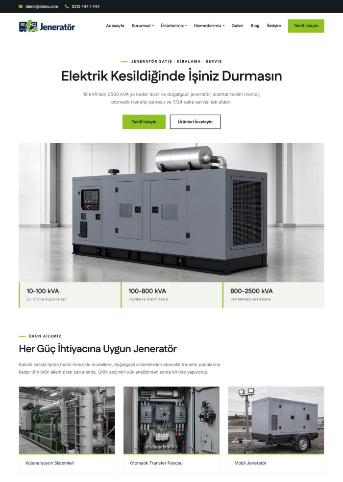Jeneratör – Teknik Servis sitesi teması