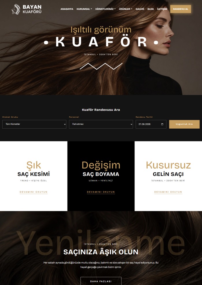 Kuaför Randevu – Güzellik ve Bakım sitesi teması