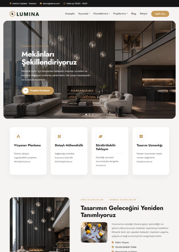Lumina – Ev ve Mobilya sitesi teması