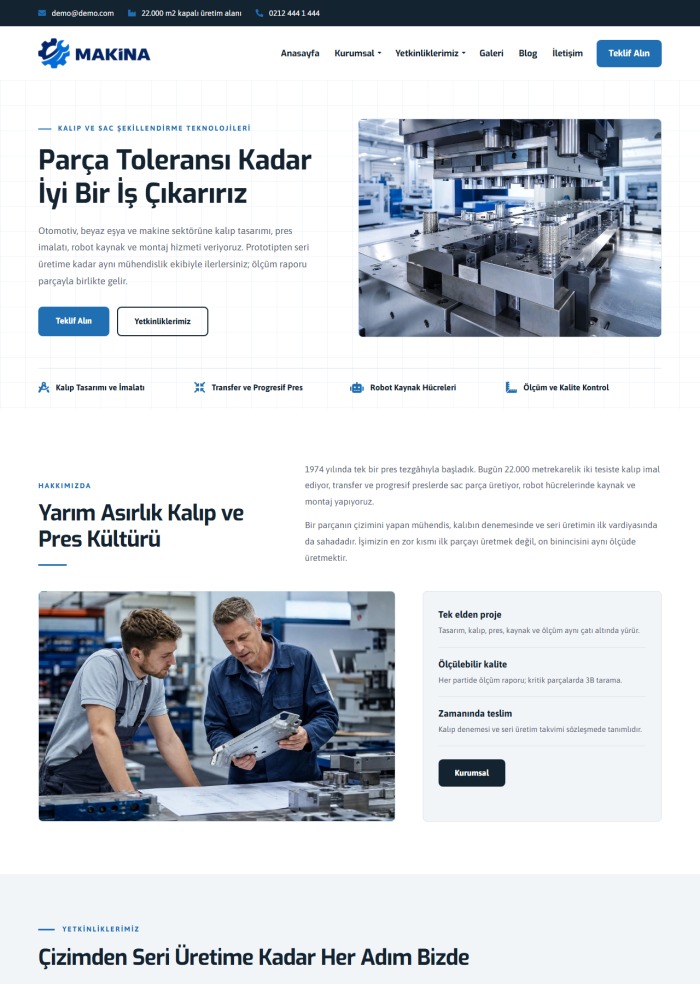 Makina – Sanayi ve İmalat sitesi teması