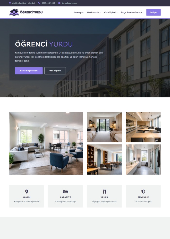 Öğrenci Yurdu – Eğitim sitesi teması