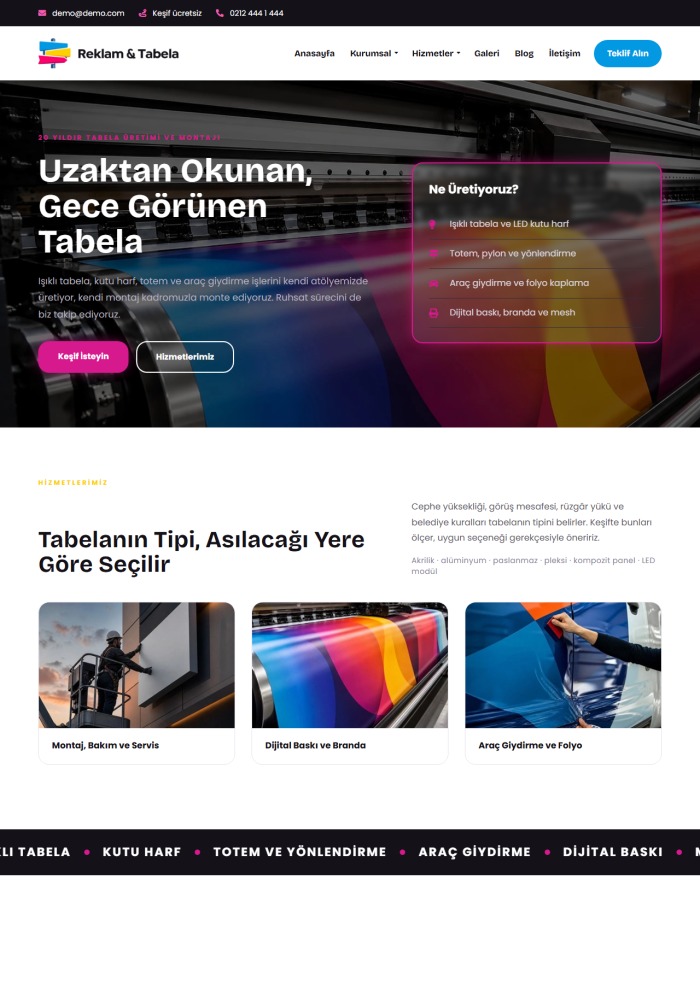 Reklam ve Tabela – Reklam ve Medya sitesi teması