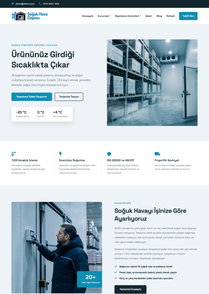 Soğuk Hava Deposu – Taşımacılık ve Lojistik sitesi teması