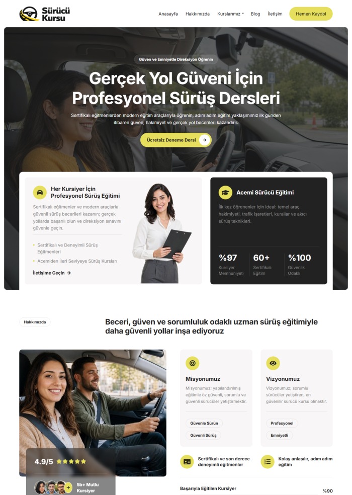 Sürücü Kursu – Eğitim sitesi teması