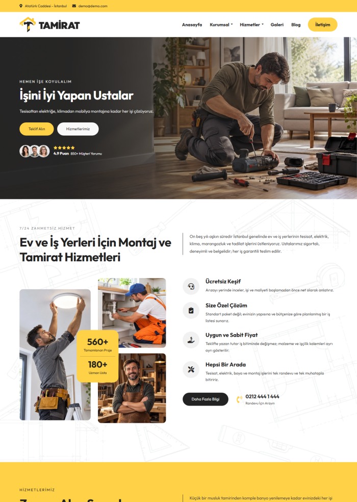 Tamirat – hazır site teması