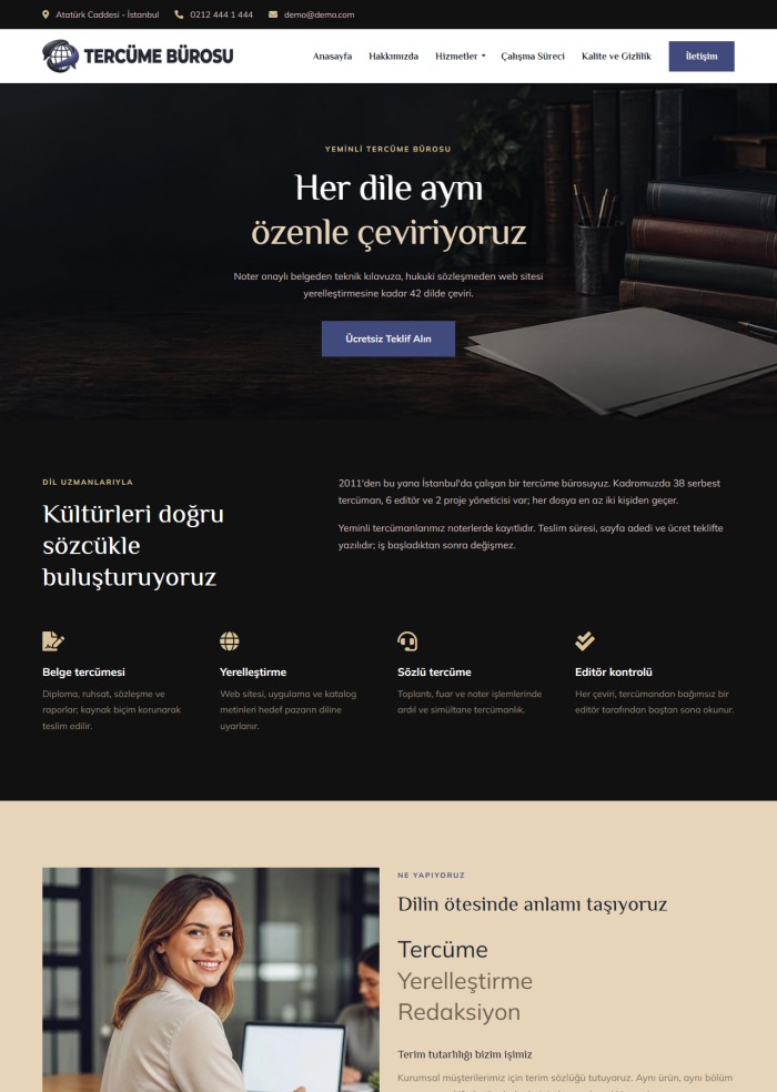 Tercüme Bürosu – hazır site teması